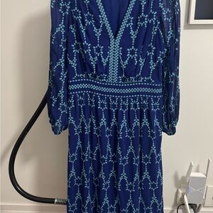 Shoshanna Royal Blue Embroidered Long Sleeve Midi Dress